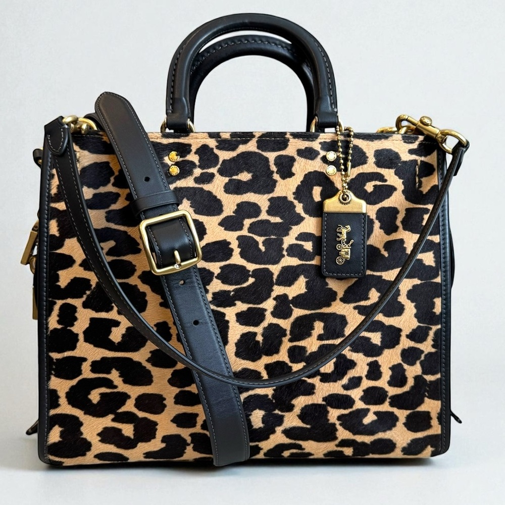 Coach Rogue 30 In Haircalf With Leopard Print Gold Detailing